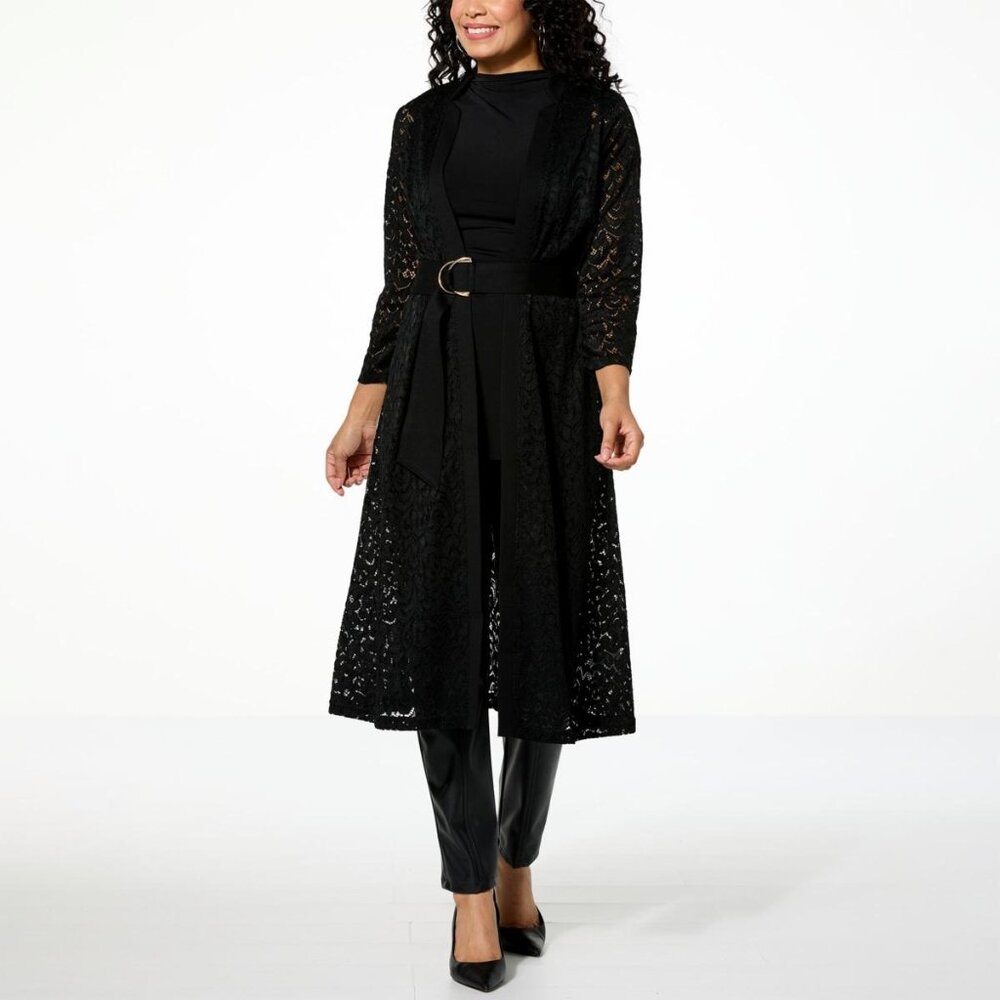 C Wonder by Christian Siriano Lace and Ponte Knit Topper Size XL Black Layers